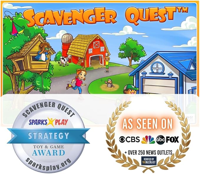 Scavenger Quest Board Game, Fun for Kids and Adults, 2-4 Players, Ages 5+, Family-Friendly Outdoor Themed Seek-and-Find Board Game. Skill-Building & Educational Fun.