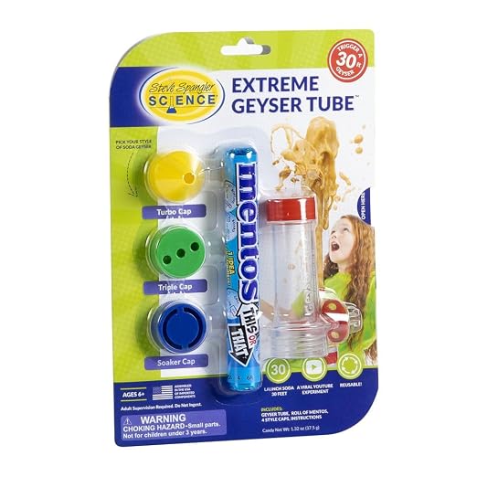 Steve Spangler Science Extreme Geyser Tube, Science Kit for Kids | Soda Lab Experiment, Includes Tube, Candy & Unique Spray Caps, Chemistry Magic, Classroom STEM Project, Stocking Stuffer