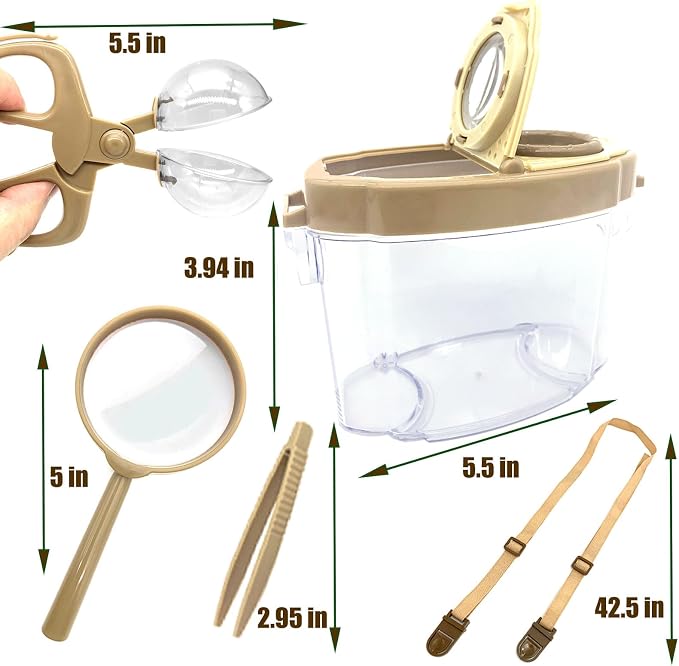 Bug Catcher Kit, Kids Bug Collection Kit, Outdoor Nature Explorer Kit, Science Educational Kit with Tweezers, Magnifying Glass, Bug Observation Container(Gold)