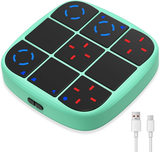 KOQQQ Rechargeable Tic-Tac-Toe Bolt Game, Upgraded 4-in-1 Handheld Puzzle Console, Electronic Educational Memory Game, Portable Travel Car Ride Board Games for Kids Adults (Cyan)