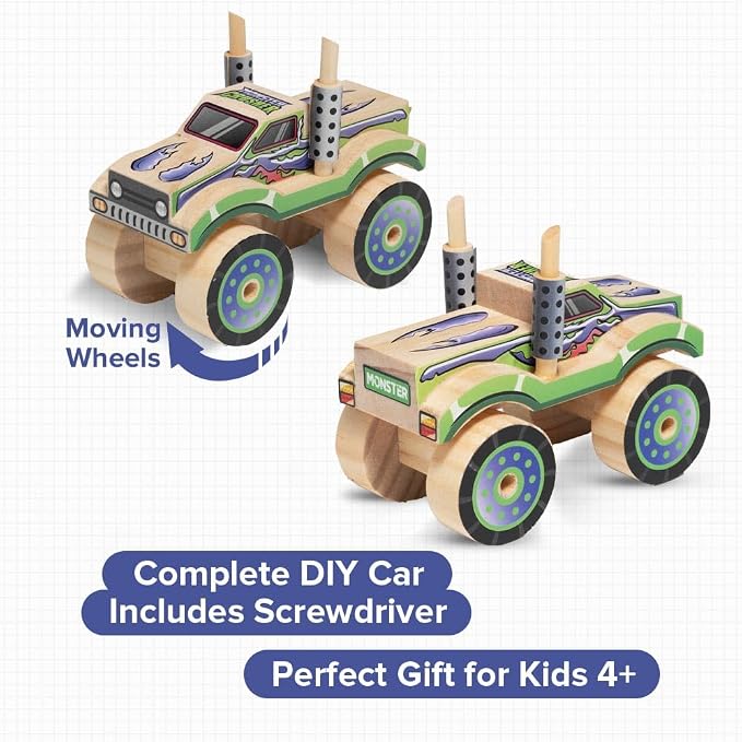 Little Jupiter DIY Wooden Kits w/Stickers - Kids Building Kit - Stem Toys for Ages 4-7 - Wood Crafts for Kids - Woodworking Kits (Monster Truck 2)