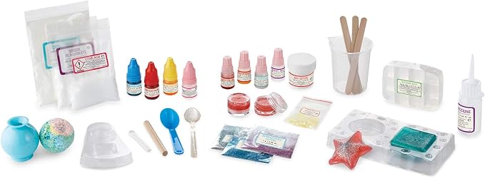 MindWare Science Academy Deluxe Shimmer Lab – Kit Includes 40pcs to Teach Kids & Teens Cosmetic Chemistry - Boys & Girls Make DIY Bath Bombs, Lip Balm & Soaps with eco-Friendly Biodegradable Glitter