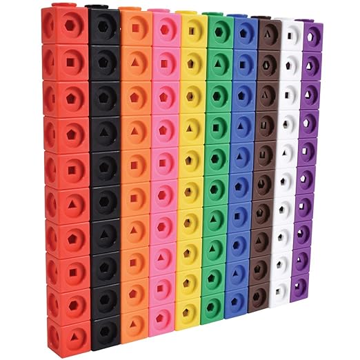 edxeducation Math Cubes, Set of 100 Counting Blocks, 5 Shapes and 10 Colors | Math Manipulatives for Preschool & Kindergarten