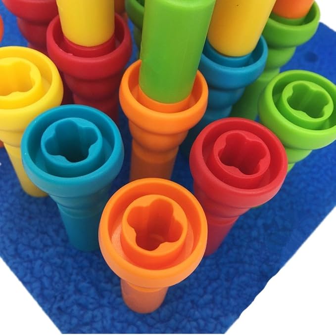 Peg Board Set Toys-Montessori Occupational Therapy Fine Motor Skills Toy, Suitable for Toddlers and Preschoolers Over 3+ Year Old. 25 Tall-Stacker Pegs Rubber 8" Pegboard