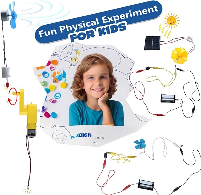 Delinx Fun Physics Science Experiment Kit: Windmill & Hand-cranked Generator, Solar Power, Basic Electric Circuit Learning, DIY Educational STEM Project for Kids & Teens, Girls & Boys