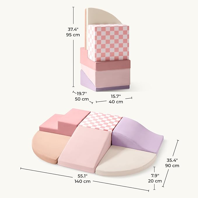 Tiny Land Soft Foam Climbing Blocks for Toddlers, 6-Piece Foam Blocks | Indoor Playground Baby Climbing Toys, Ideal Gift for Kids Activity Crawling and Sliding Foam Play Set (Pink Pastel)
