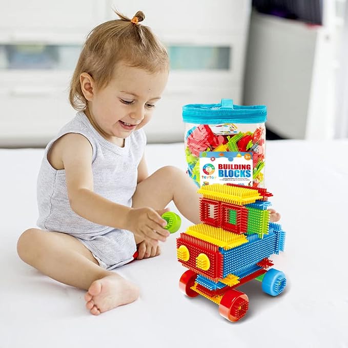 Baby Building Toys, 150pcs Bristle Shape 3D Building Blocks Toy Set | Ages 3, Fine Motor Skills, STEM Educational, Preschool Toys,Creative Open-Ended Play, Storage