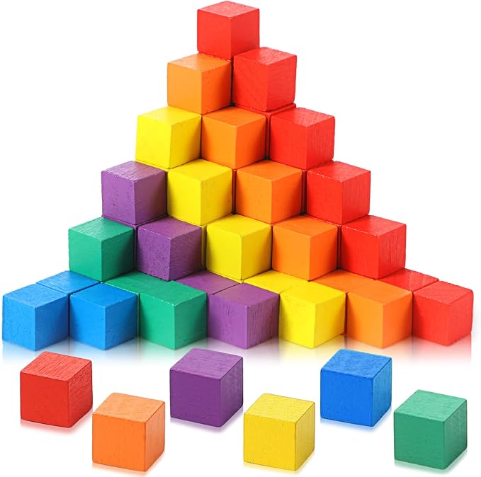 Sasylvia 72 Pcs Small Wooden Colored Blocks Painted Wooden Cubes Square Building Blocks for Adults Craft Art, 6 Assorted Colors (Mixed Color,0.4 Inch)