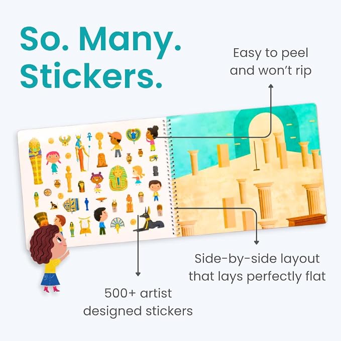 Cupkin A Day at The Museum Coloring & Sticker Activity Book | 500+ Stickers | Spiral-bound kids craft format with 12 scenes, 12 art pages, side-by-side viewing, and an easy-peel design for ages 2–8