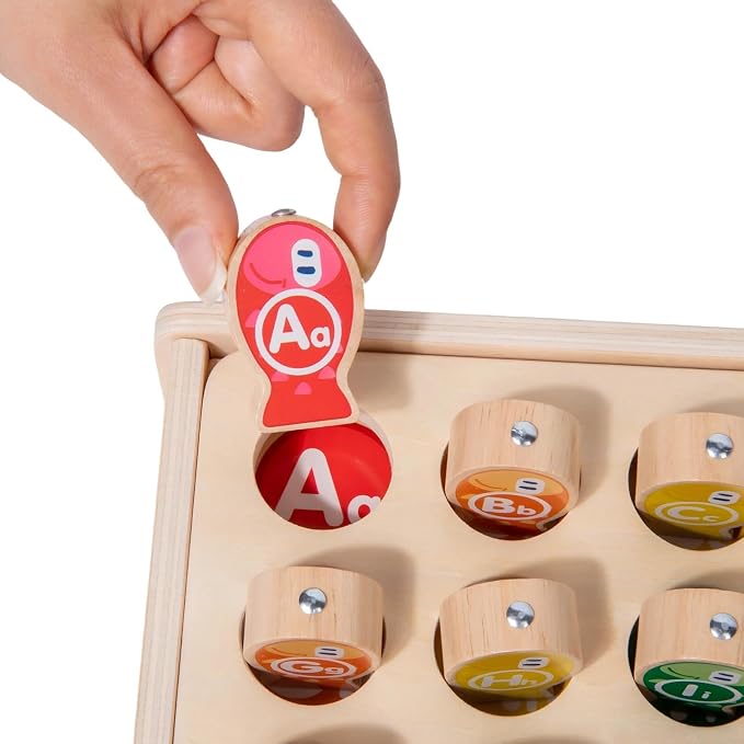 Montessori 6-in-1 Fishing Toys for Toddlers 3+, Wooden Magnetic Fish Game, Educational Preschool Learning Box—Fine Motor Skills, Color & Shape Sorter, Lacing Beads, Alphabet Matching Set for Kids