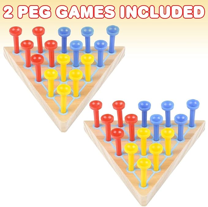 Triangle Peg Game Set of 2, Fun Board Games for Kids and Adults, Made with Wood and Plastic, Kid’s Learning Toys for Boys and Girls (Pack of 2)