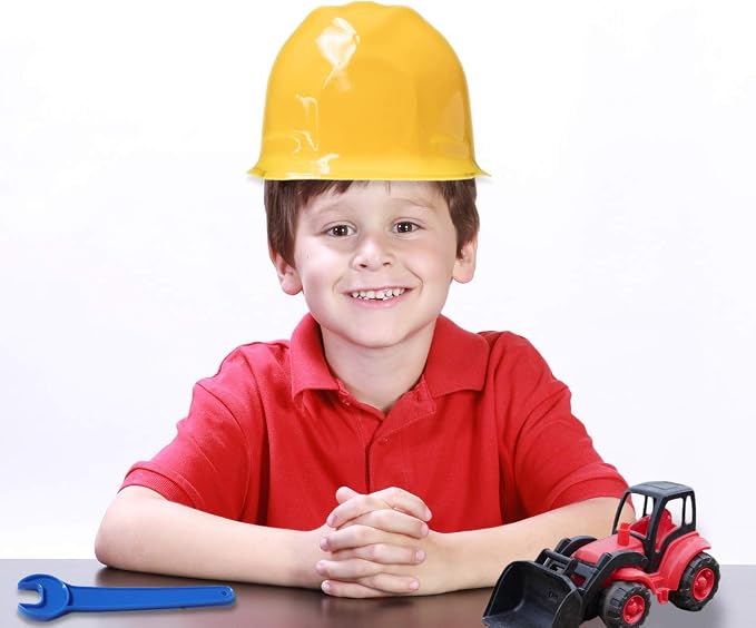 Super Z Outlet 12 Pack Yellow Construction Hard Hat Plastic Birthday Party Supplies Worker Caps Set Halloween Costume Toy