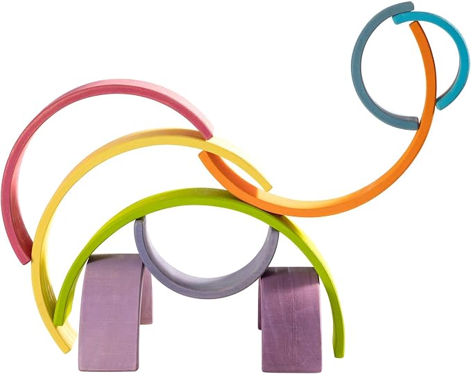 Wooden Rainbow Stacking Toy, 12 Piece Multicolor Wooden Arch Stacker, Extra Large Pastel Bow Shaped Stacking Toy, Nesting Puzzle Building Blocks Educational Toys for Kids Toddlers
