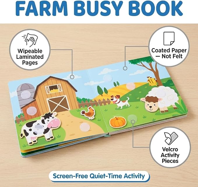 Montessori Busy Book (Farm Theme) – Preschool Learning Activities for Ages 3+, Fine Motor Skills, Interactive Velcro Activity Book, Travel Toy for Kids