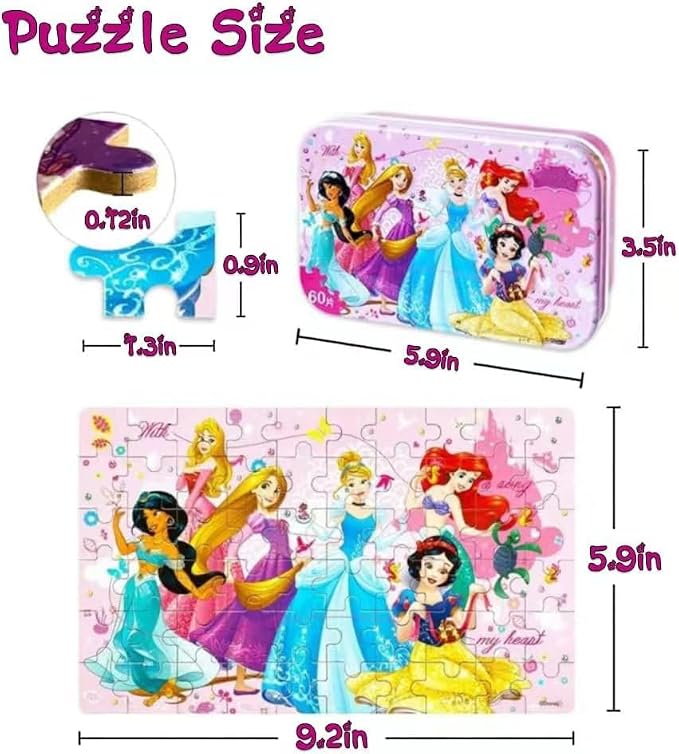 60 Piece Jigsaw Puzzles for Kids Ages 4-8 Educational Learning Toys for Boys & Girls Fun Puzzle Game with Sturdy Tin Box Storage Toddler & Preschool Children’s Activity