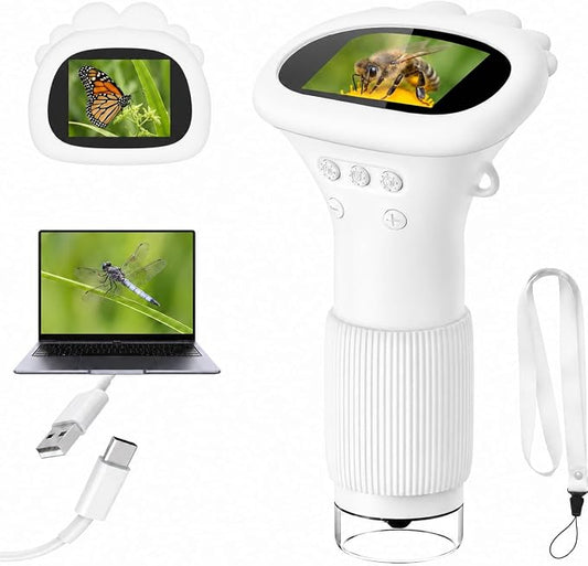 1000X Microscope for Kids, 2'' Screen Kids Wonder Quest Microscope Camera | , Digital Handheld Microscope, Educational Kids Magnifying Glass, Christmas Birthday Gifts for Age 3 4 5 6 7 8 9 10- White