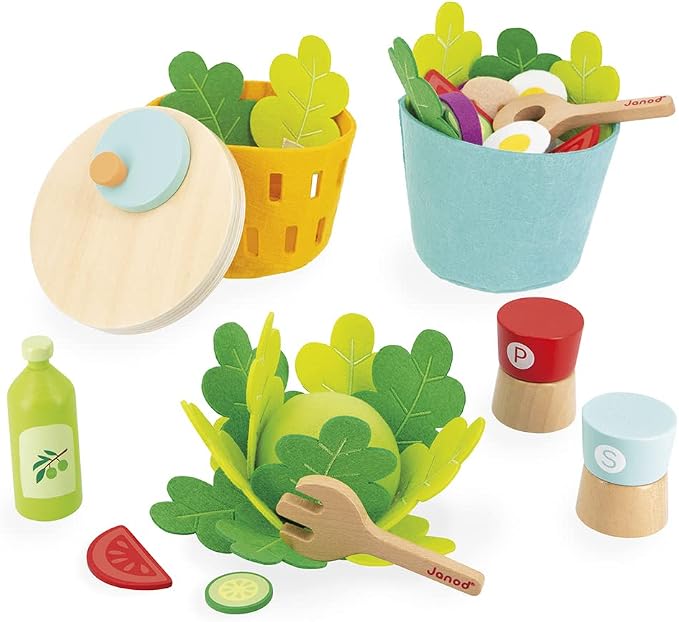 Janod - My Mixed Salad - 33 Piece Pretend Play Kitchen Set - 3 Years + J06595 | Ideal for Toddlers - Enhances Imaginative Play - Fake Food Cooking Toys - Perfect Birthday Gift for Kids 3 and Up