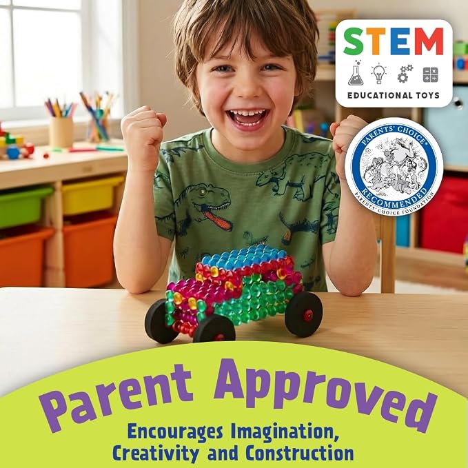 POPULAR PLAYTHINGS Playstix Translucent Set, 105 Piece, Building Sticks Kit | for Kids Ages 4 and Up, Construction Stem Building Toy Gift, for Boys & Girls, for Kids