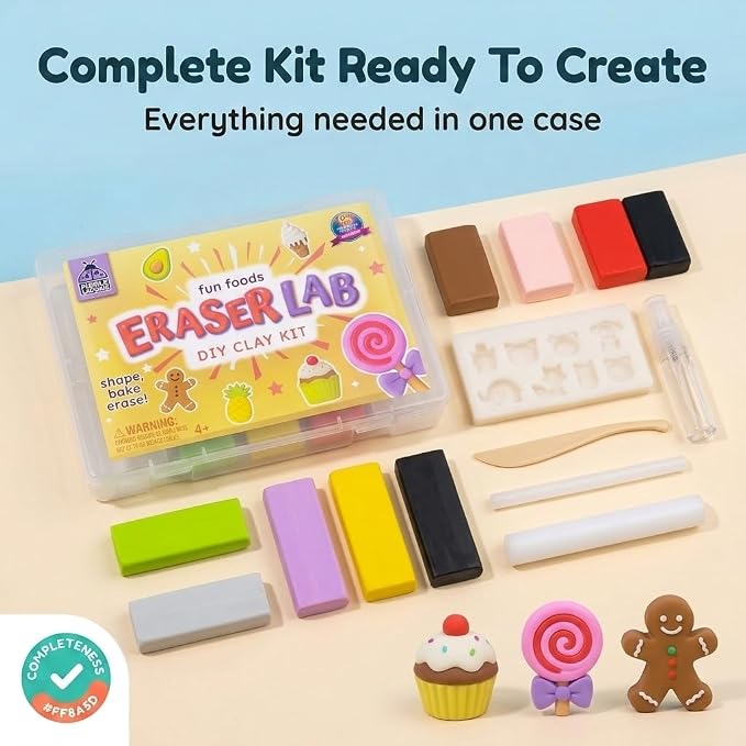 Eraser Lab DIY Clay Kit, Food-Themed, Kids Aged 4+ | 8 Clay Colors, Mold Tray & Shaping Tool, Creative Activity for Boys & Girls, Birthday Gifts