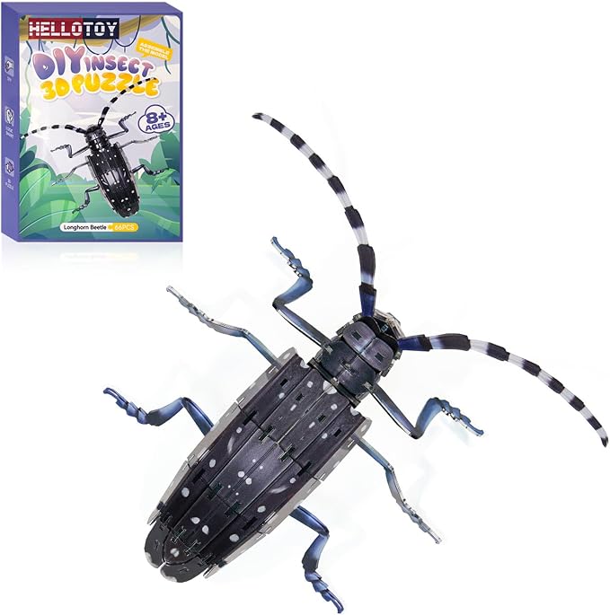3D Acrylic Insect Puzzle DIY Bug Model Kit Animal STEM Gift | Building Kits Craft Figurine Sculpture Nature Decoration Educational Display Toys for Kids Teens and Adults (Longhorn Beetle)