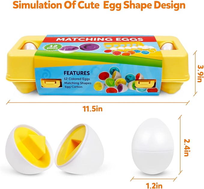 Montessori Geometric Eggs,12 pcs Set Color & Shape Egg Puzzle Toys Matching Eggs for Toddlers,Preschool Educational Sorting Game Fine Motor Toy Easter Gifts for Kids Boys Girls