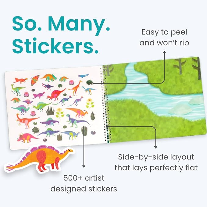Cupkin Dinosaur Coloring & Sticker Activity Book | 500+ Stickers | Spiral-bound kids craft format with 12 scenes, 12 art pages, side-by-side viewing, and an easy-peel design for ages 2–8