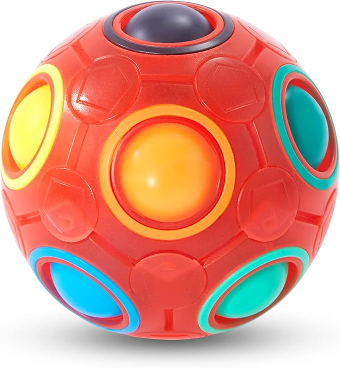 Magic Rainbow Puzzle Ball, Fidget Ball Puzzle Brain Teaser Fidget Toy for Boys & Girls- Birthday Party Easter Valentines Christmas Stocking Stuffers for Kids Teen & Adults(Red)