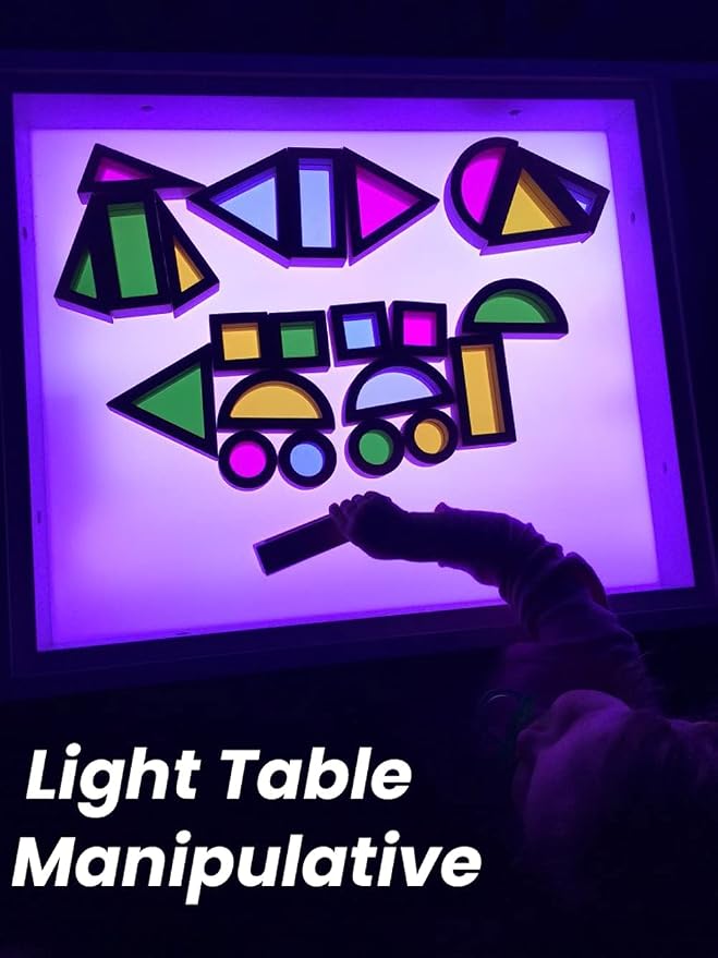 BOHS Translucent Wooden Rainbow Blocks for Kids, 24-Piece Sensory Set | Six shapes in four vivid colors; light-table and sunny-window play; color mixing, motor skills and open-ended creativity