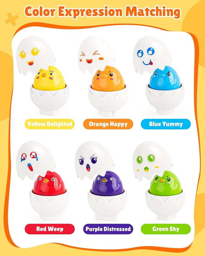 Matching Egg Toy 6 Pcs Develops Toddlers' Color & Shape Recognition Skills | Easter Basket Gift for Boys & Girls, Montessori Travel Toy for Kids 1-3, Fun Sorting Puzzle for Daily Early Education