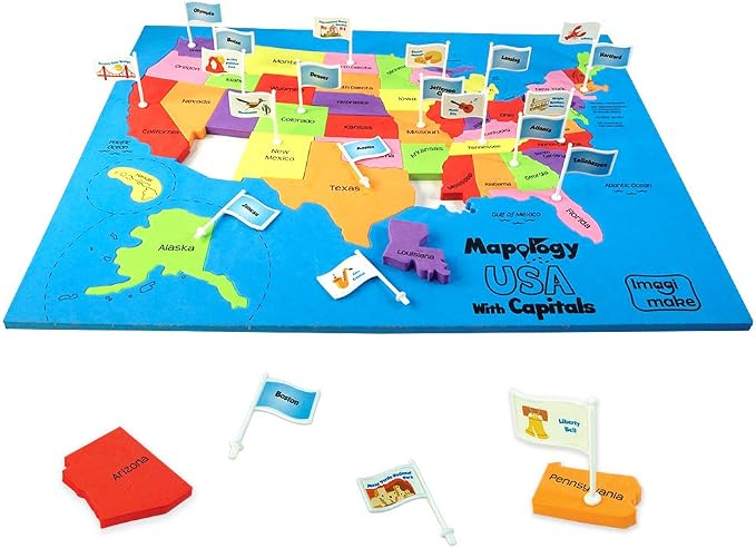 Imagimake Mapology USA Map Jigsaw Puzzle, Learn States, Capitals with Flags | 50 State Puzzle, Learn USA Capitals, Back to School Gift for Boys & Girls Ages 5,6,7,8,9,10,11,12 Years Old