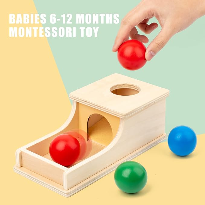 Montessori Toys for 1 Year Old, Ball Drop Toy, Object Permanence Box | Wooden Soft Sound & Fine Motor Skills Baby Ball Drop Play Sorting Toys for 6 8 9 12 Months Toddlers, Infant Early Age Toy