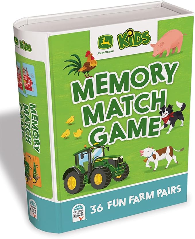 Cottage Door Press John Deere Memory Matching Game for Kids Ages 3+ 72 Large Thick Cards Including Farm Animals and Tractors in a Sturdy Compact Box