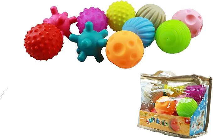 Sensory Balls for Toddlers 1-3, 10PCS Soft Textured Balls | 10PCS Baby Soft Ball Set with Bag, Infant Teething Toys for Boys & Girls, Bath & Indoor Play, Montessori Gifts