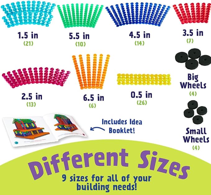 POPULAR PLAYTHINGS Playstix Translucent Set, 105 Piece, Building Sticks Kit | for Kids Ages 4 and Up, Construction Stem Building Toy Gift, for Boys & Girls, for Kids