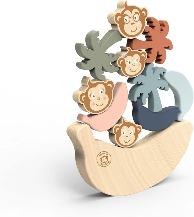 See Saw Game, Wooden Stacking Blocks, Balance Beam with Bananas, Palm Trees & Monkeys, Enhances Color Knowledge, Logic & Fine Motor Skills, Non-Toxic Paint For Kids | monkeys, bananas, palm trees, see saw game, sorting & stacking toys, montessori toys,...