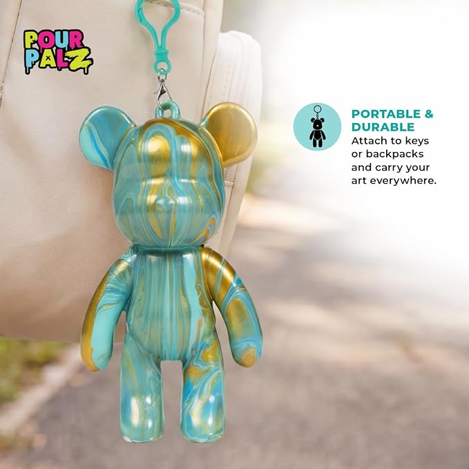 Paint Pour Bear Craft Kit, DIY Paint Pouring Art Set with Large Posable Bear (Berry Blast) & Mini Bear Keyring (Blue), Creative Arts & Crafts Activity for Kids & Adults, Gift Kit, 2 Pcs