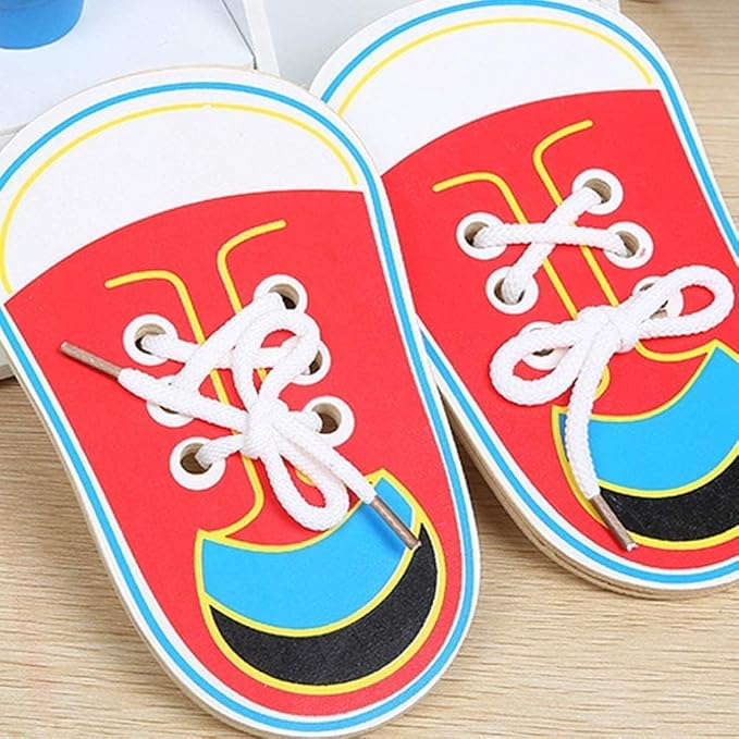 Jinshining 4 Pcs Shoes Learning Toy Kits Learn to Tie Your Own for Kids Practical Learning Toys for Young Children Training Board Kids Toddler Early Wooden Threading Lacing Shoes Craft Kits