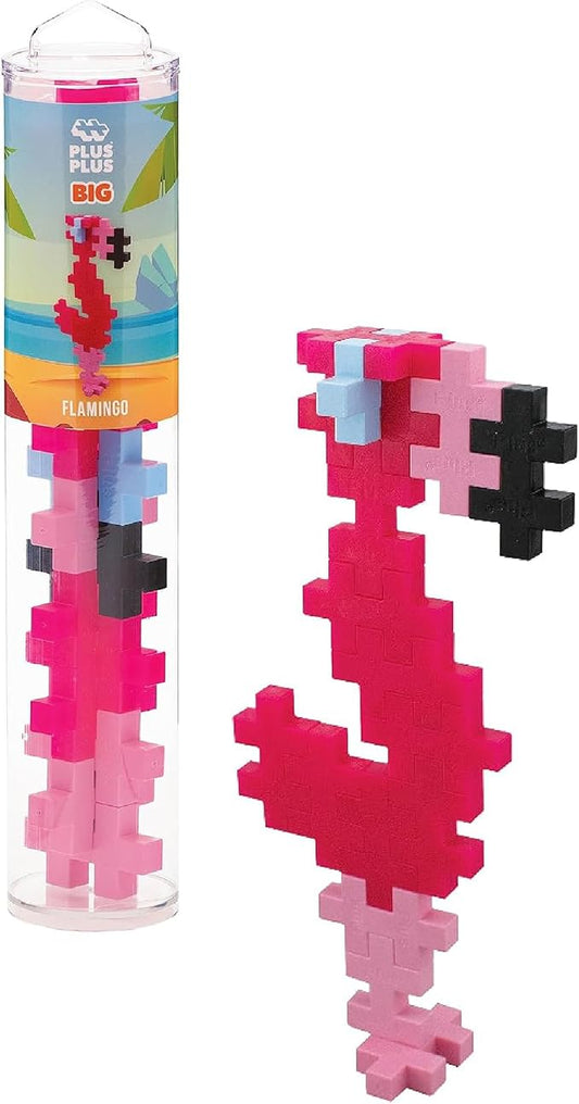 PLUS PLUS Big Flamingo Tube, 15 Piece - Large Building Blocks for Toddlers | Quiet Stem Toys for Toddlers, Gifts for Girls & Boys, Prek Classroom Essentials, Waffle Blocks Jumbo, 3D Animal Figures
