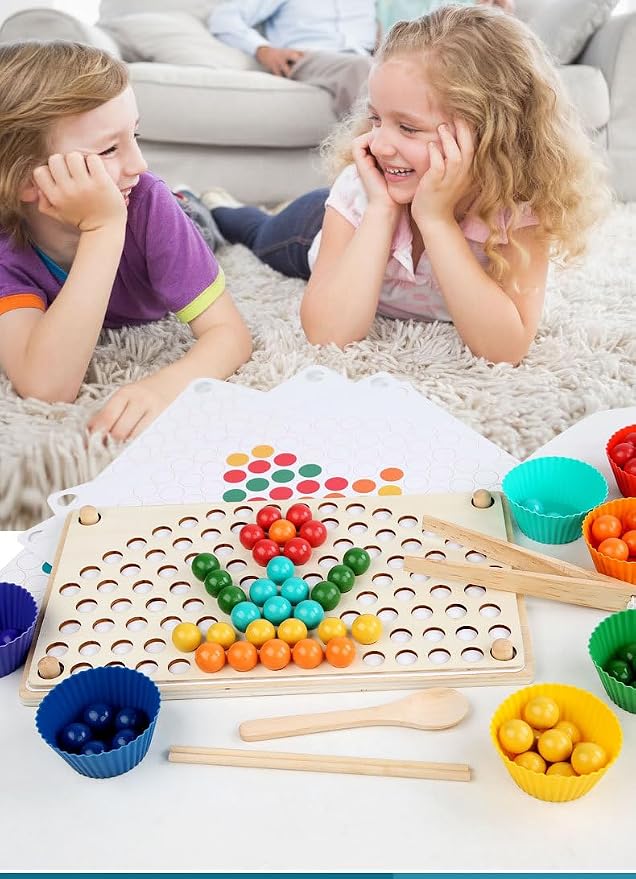 Montessori Sorting and Stacking Toys, Sensory Fine Motor Skills Toy with Color Sorting Balls, Counting & Matching Game, Preschool Learning Educational Toy, Toddler Gift Age 3+
