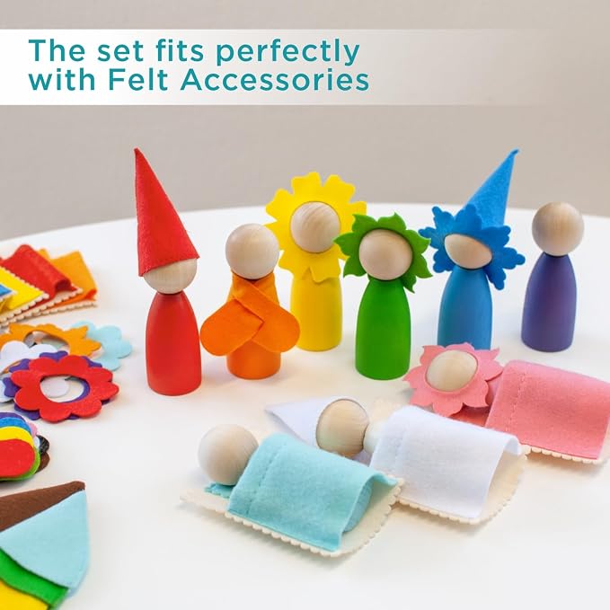 Ulanik Large Peg Dolls for Sorting Toddlers Montessori Toys for 1+ Year Old Baby Dolls Wooden Games for Learning Color Sorting & Counting — 12 Gnomes