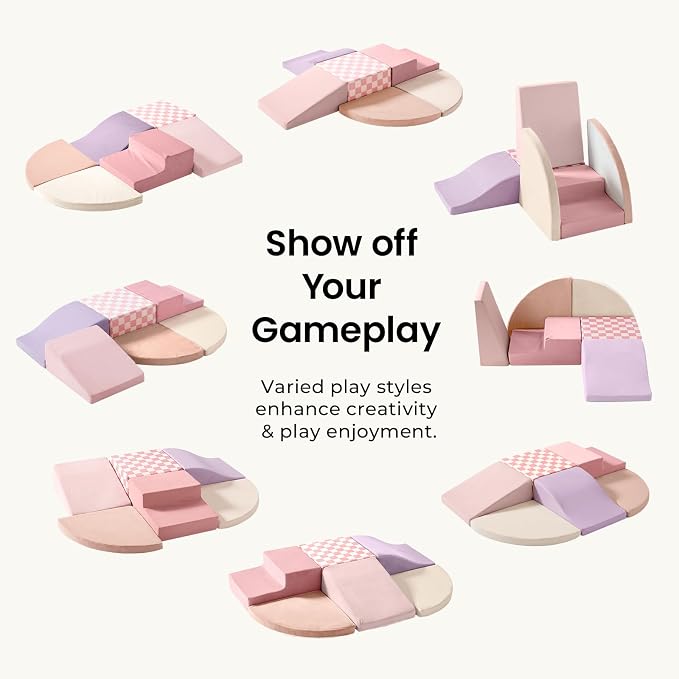 Tiny Land Soft Foam Climbing Blocks for Toddlers, 6-Piece Foam Blocks | Indoor Playground Baby Climbing Toys, Ideal Gift for Kids Activity Crawling and Sliding Foam Play Set (Pink Pastel)