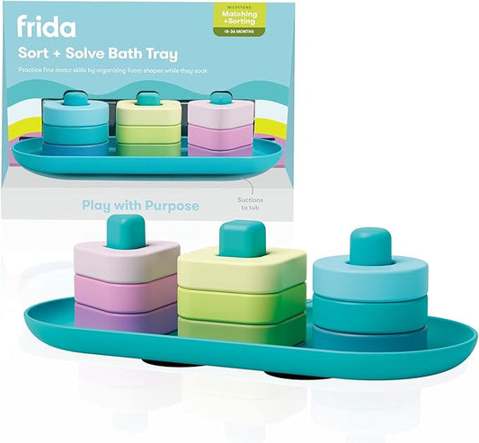 Frida Baby Sort + Solve Bath Puzzle Bath Toy, Matching + Sorting Bath Toys for Toddlers, Play with Purpose, Develop Fine Motor Skills, Sequencing, Problem Solving, Count, Learn Shapes & Colors