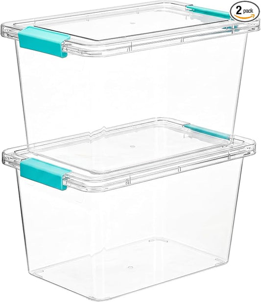 Vtopmart 2 Pack 5 Qt Clear Storage Bins with Lids for Toy & Craft Storage | Stackable Plastic Toy Bin for Home, Classroom, Plastic Art & Craft Storage Container, BPA-Free Organizer Box
