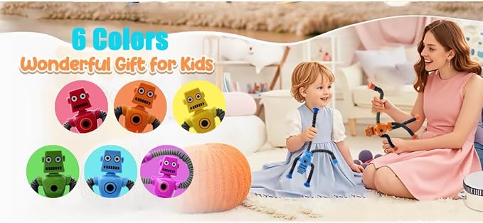 24PC Robot Suction Cup Sensory,Toys for Kids with Autism,Autism Sensory Products,Suction Cup Toy,pop Tubes Robots Stress and Anxiety Relief for Kids 3 4 5 6 7,Christmas Easter Gifts for Girls and Boys