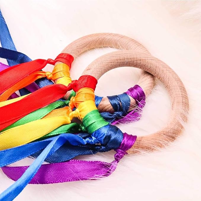 TANOFAR Montessori Toy | Hand Kite | Sensory Ribbon Toy | Waldorf Toy | Wooden Toys | Rainbow Hand Kite