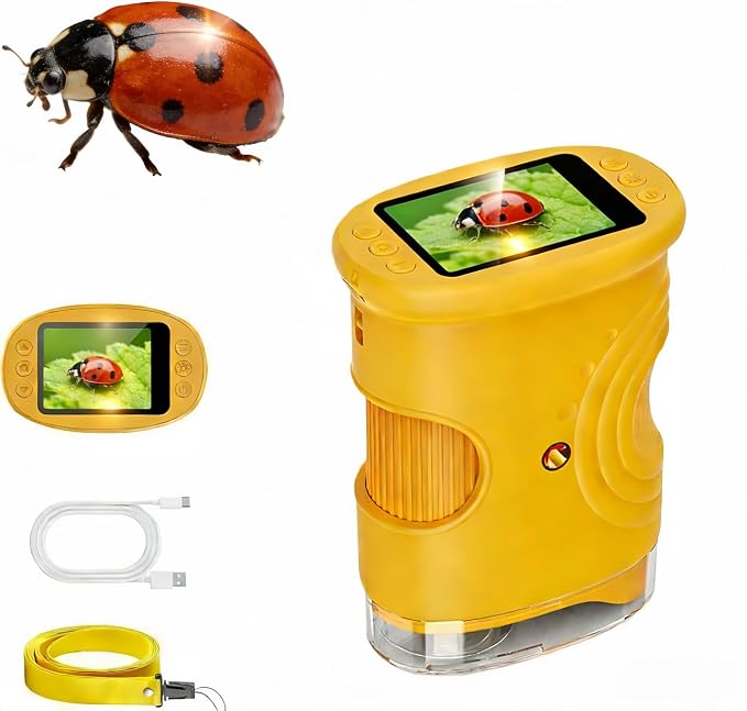 1000X Handheld Microscope, Wonder Quest Kids Digital Magnifying Glass, 4K 2.0" Screen, Portable Mini Pocket Microscope for Home School Lab, 2MP Camera, USB Export (Orange)