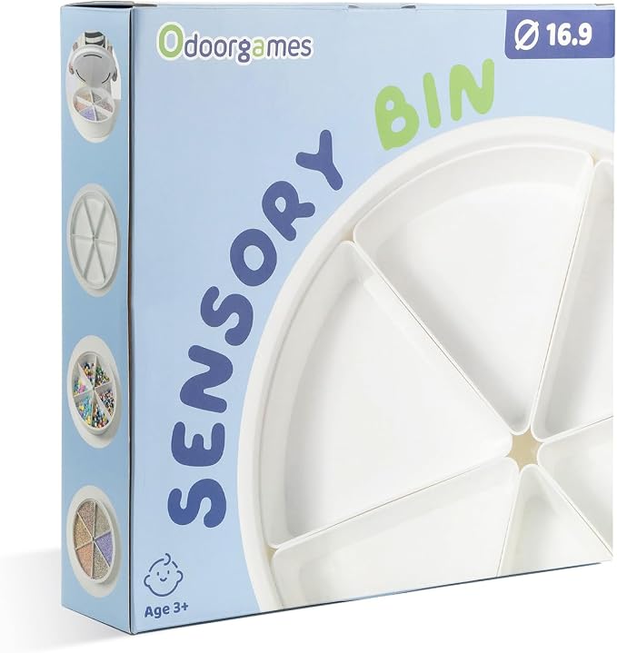 Round Sensory Bin with Lid for Play and Educational Activities | Large (16.9") - Sealable with 6 Removable Storage Dividers