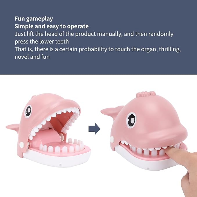 Bite Finger Whale Toys Whale Mouth Dentist Bite Finger Toy Finger Push Teeth Vibrant Paint Surface Smooth Free of Sharp Edges No Loose Parts Self Contained (Pink Whale)