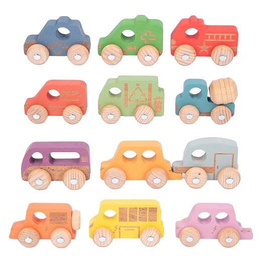 tickit Rainbow Wooden Vehicles - Set of 12 - Small, Chunky Cars - for Ages | 12m+ - Develop Fine-Motor Skills - Loose-Parts Toys for Toddlers