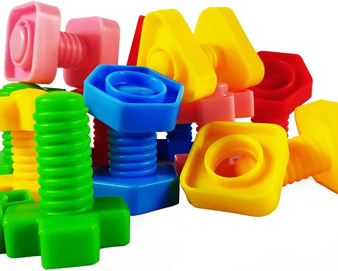 Jumbo Nuts and Bolts for Toddlers - 40 Pcs Screw Toys for Toddlers 3 - Occupational Therapy Toy with Storage Tote and Book - Shape Sorter Fine Motor Toy - Manipulatives for Preschoolers